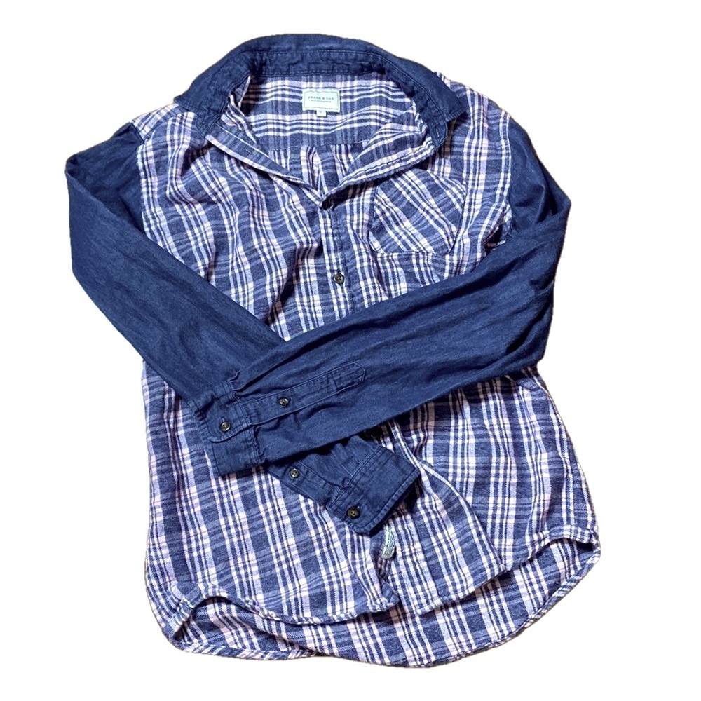 🌷 Frank & Oak 🌷100% Cotton Plaid Denim Button Up Shirt